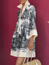 Printed Long Sleeves Loose Lapel Shirt Dress Mini Dresses